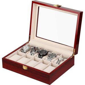 Watch Box Father's Day Gifts for Him 10 Slot Wooden Watch Case Metal Clasp